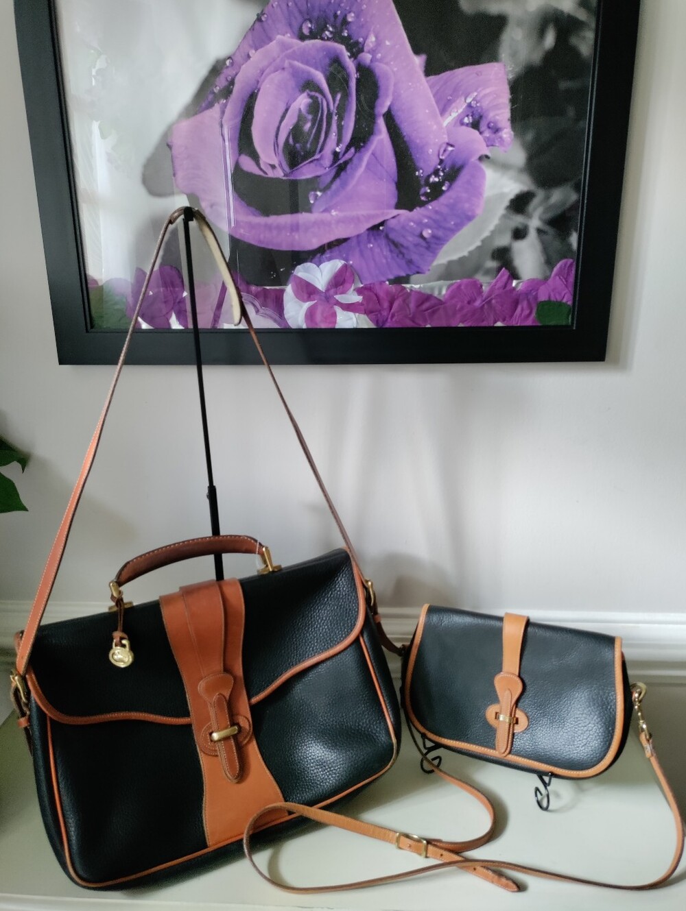 Vintage Dooney & Bourke R12 Legal Briefcase & Matching Purse Black British Tan